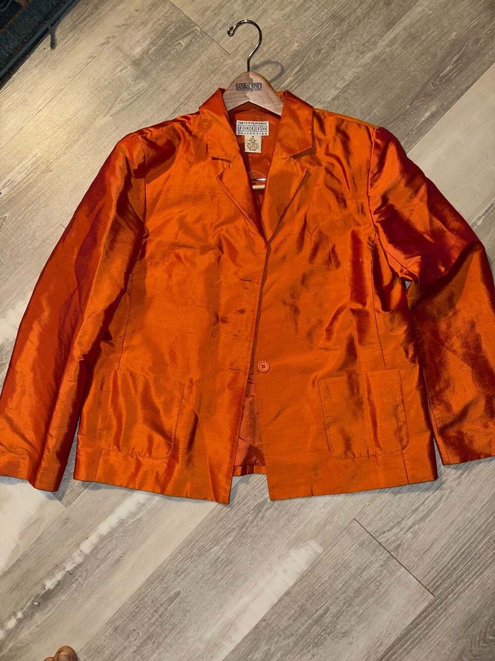 Saks Fifth Avenue Folio Collection Vintage 100% Silk Orange Blazer Jacket Women